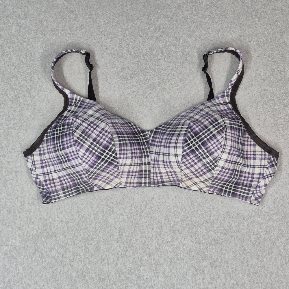 Cacique Women Bra 44D Black Plaid T Shirt Wireless Strap Adjustable READ